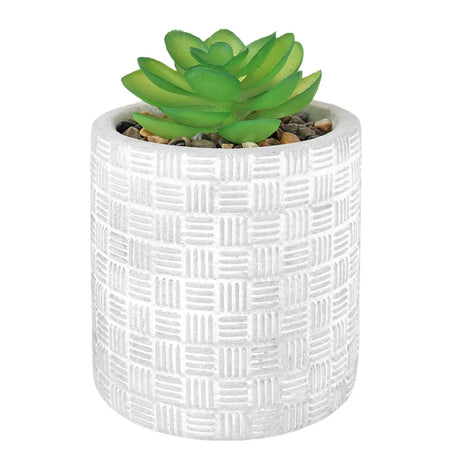 Maceta con Planta Artificial, Diseño Cilindro, Color Gris