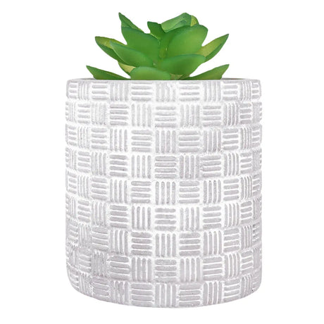 Maceta con Planta Artificial, Diseño Cilindro, Color Gris