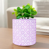 Maceta con Planta Artificial, Diseño con Patrón Flores, Color Lila