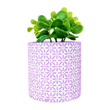 Maceta con Planta Artificial, Diseño con Patrón Flores, Color Lila
