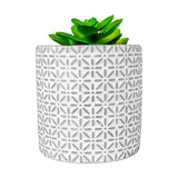 Maceta con Planta Artificial, Diseño con Patrón Flores, Color Gris