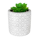 Maceta con Planta Artificial, Diseño con Patrón Flores, Color Gris
