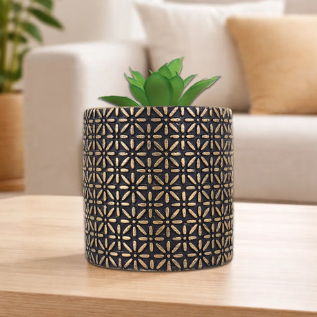 Maceta Cilindro, Color Negro y Dorado