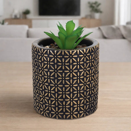 Maceta Cilindro, Color Negro y Dorado