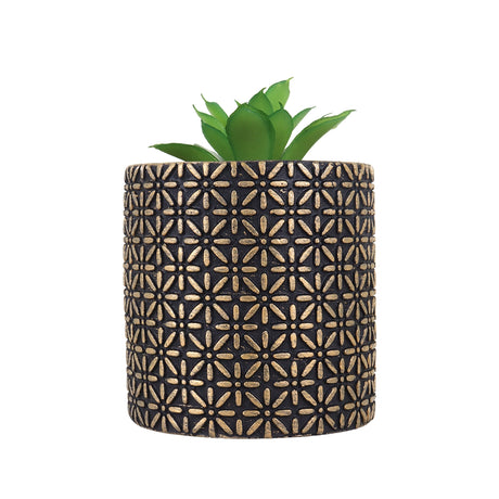 Maceta Cilindro, Color Negro y Dorado