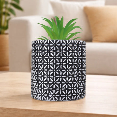 Maceta Cilindro, Color Negro y Plata