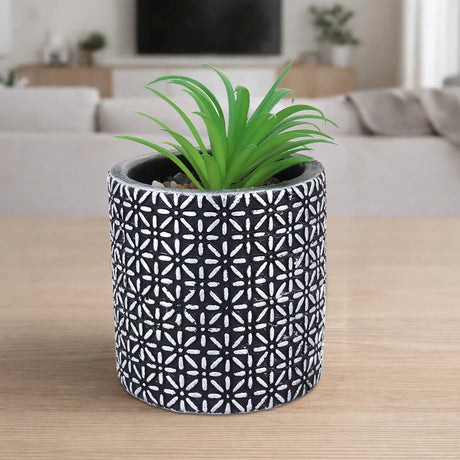 Maceta Cilindro, Color Negro y Plata