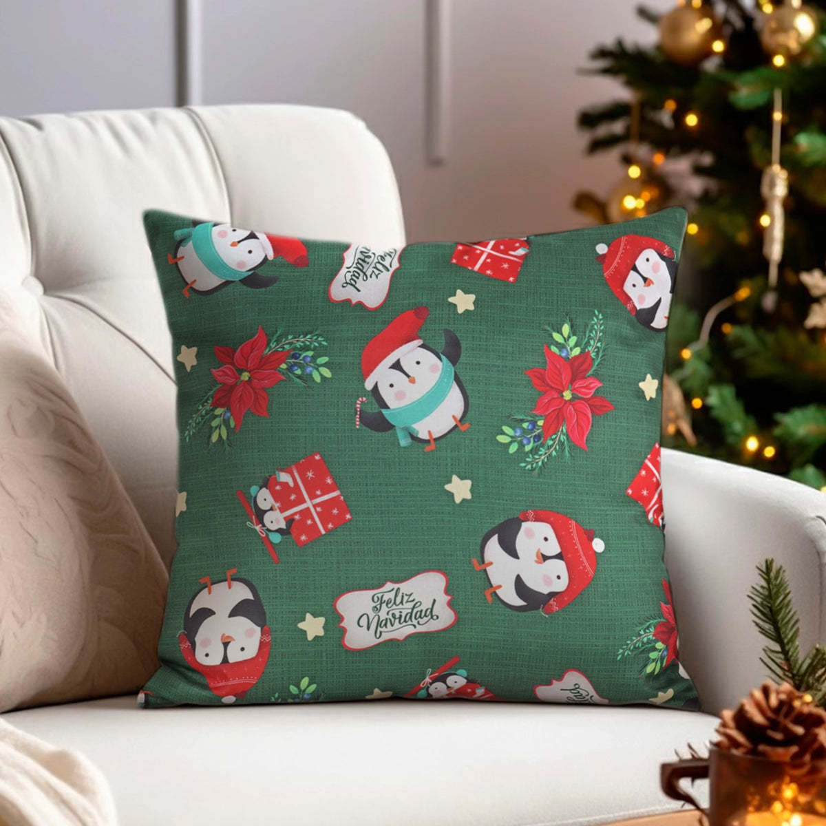 Cojín Cuadrado Navideño, Color Verde