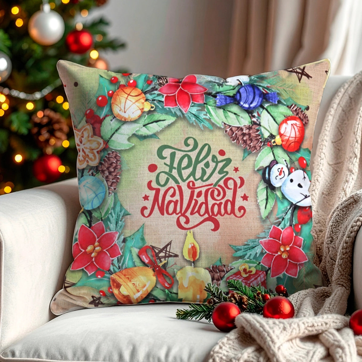 Cojín Cuadrado Navideño "Feliz Navidad"