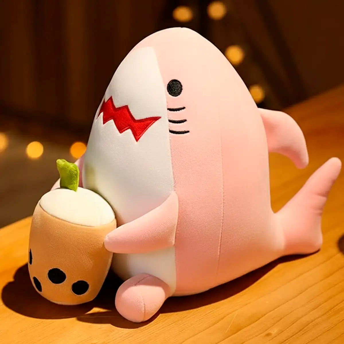 Peluche, Tiburón con Boba Tea, Color Rosa