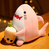 Peluche, Tiburón con Boba Tea, Color Rosa