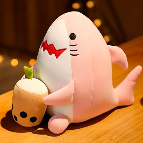 Peluche, Tiburón con Boba Tea, Color Rosa