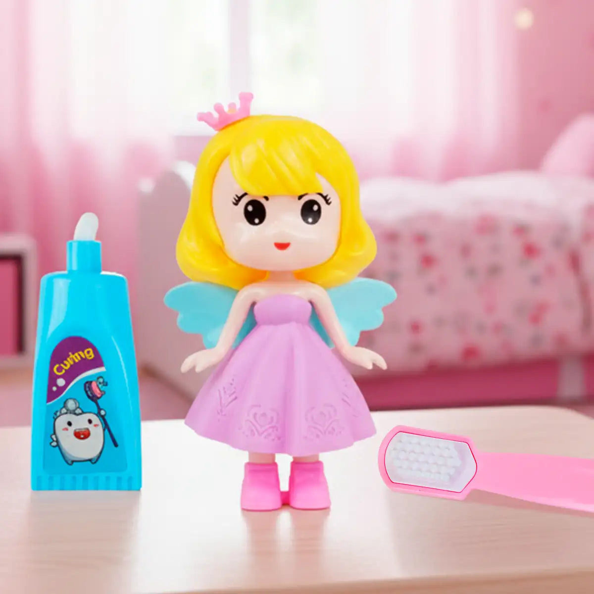 Set de Muñeca Hada con Accesorios, Cepillo de Dientes y Pasta