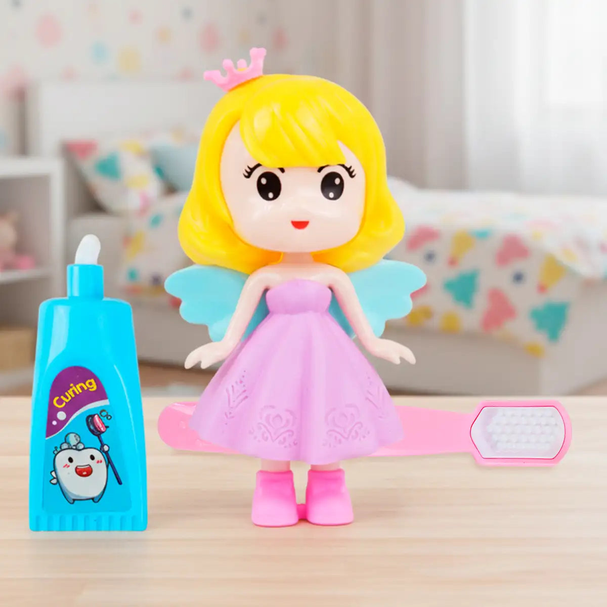 Set de Muñeca Hada con Accesorios, Cepillo de Dientes y Pasta