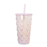 Vaso de Plástico con Tapa y Popote, Sirena, Color Rosa