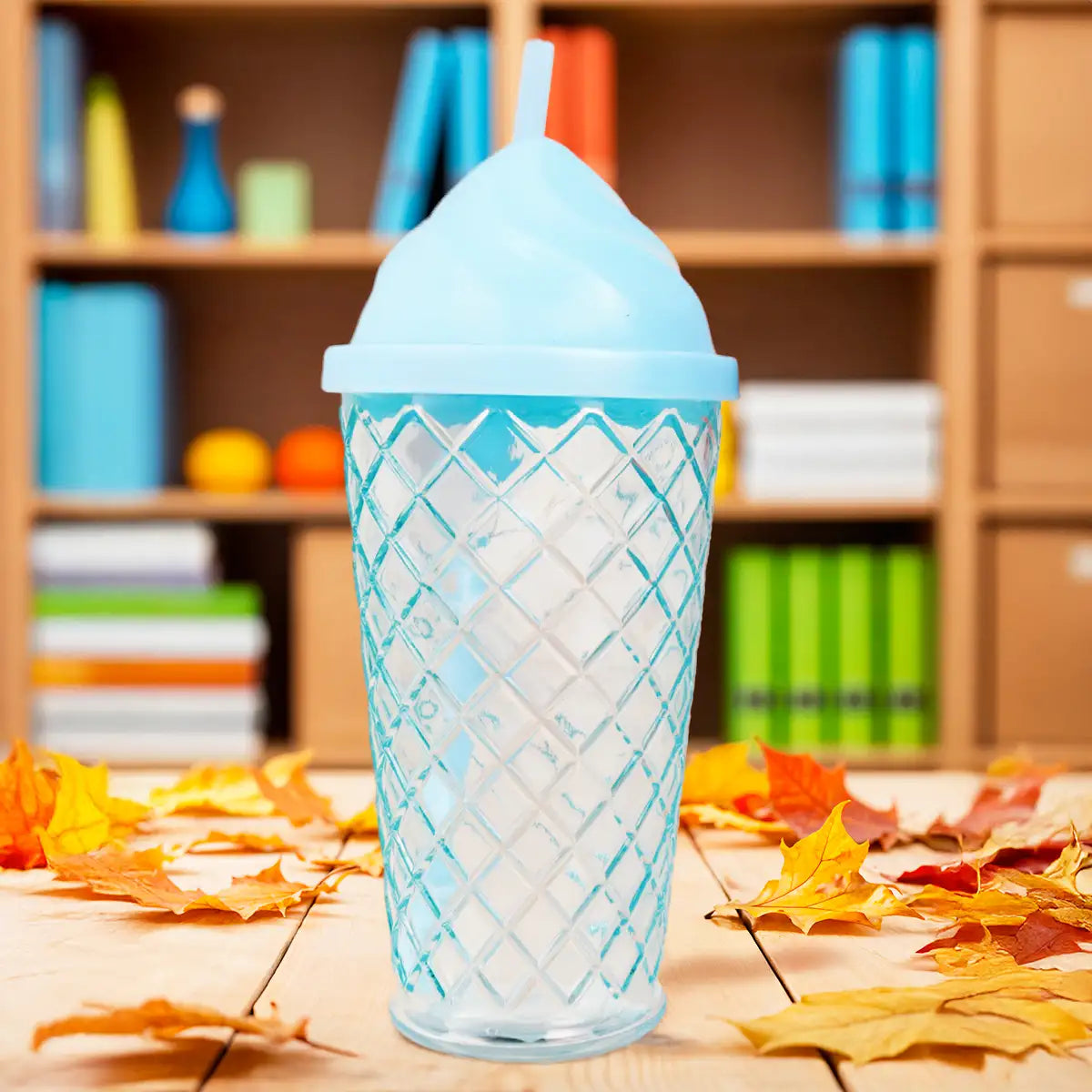 Vaso de Cristal con Tapa y Popote, Helado, Color Azul