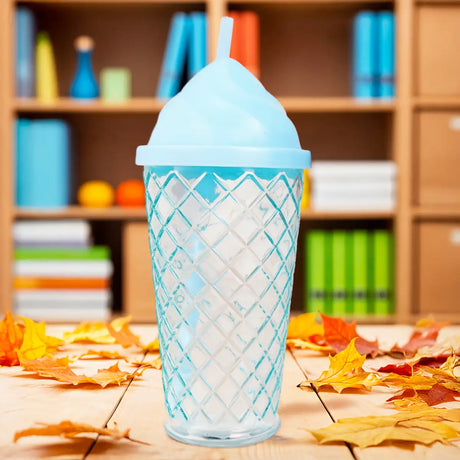 Vaso de Cristal con Tapa y Popote, Helado, Color Azul