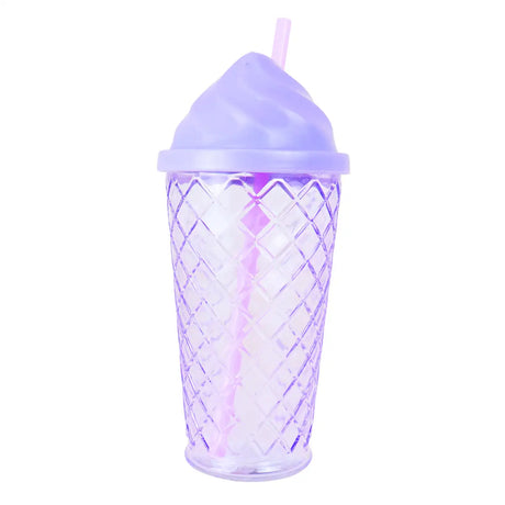 Vaso de Cristal con Tapa y Popote, Helado, Color Morado