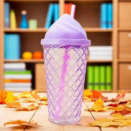 Vaso de Cristal con Tapa y Popote, Helado, Color Morado