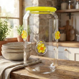 Vaso de Cristal con Tapa, Diseño Flores, Color Amarillo