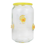 Vaso de Cristal con Tapa, Diseño Flores, Color Amarillo