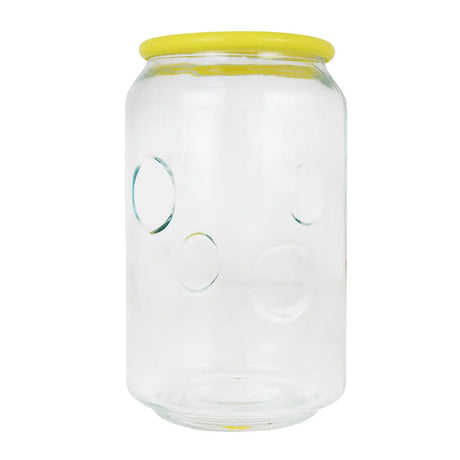 Vaso de Cristal con Tapa, Diseño Burbujas, Color Amarillo