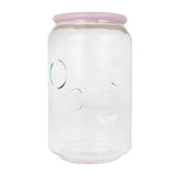 Vaso de Cristal con Tapa, Diseño Burbujas, Color Rosa