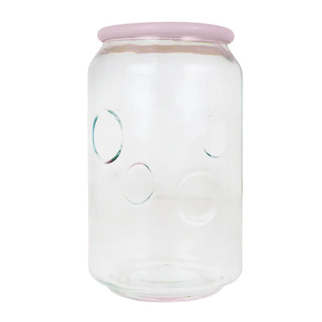 Vaso de Cristal con Tapa, Diseño Burbujas, Color Rosa