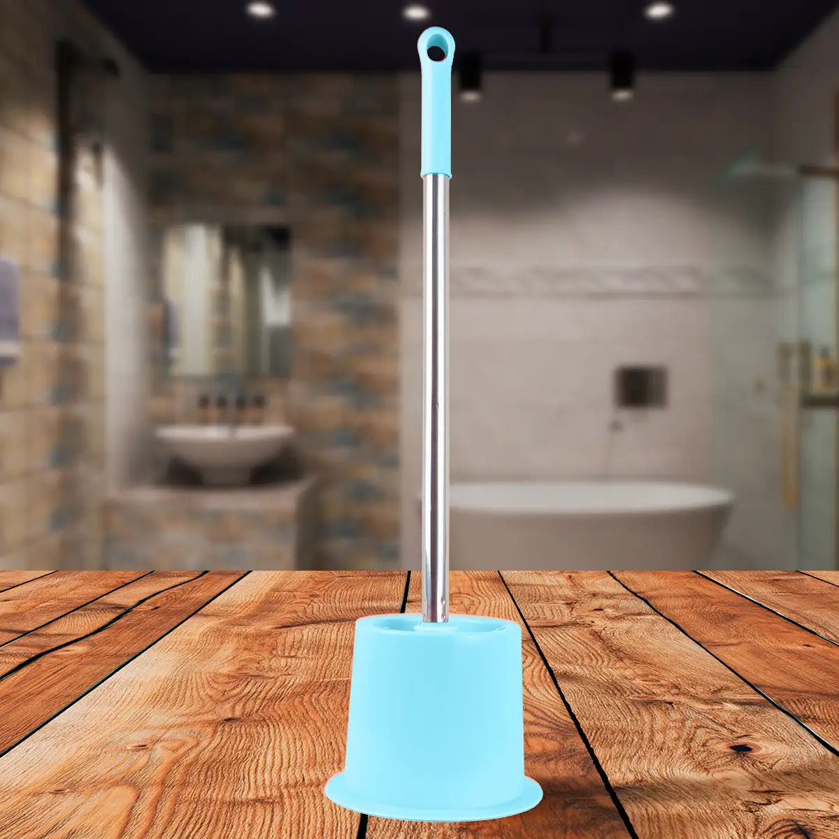 Cepillo con Base para Baño, Color Azul Pastel