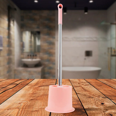 Cepillo con Base para Baño, Color Rosa Pastel
