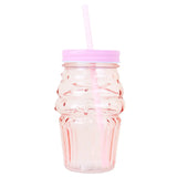 Vaso de Cristal con Tapa y Popote, Cono Helado, Color Rosa