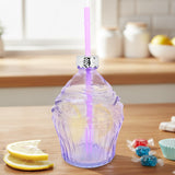 Vaso de Cristal con Tapa, Diseño Cupcake, Color Lila