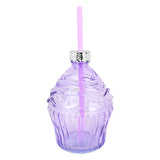 Vaso de Cristal con Tapa, Diseño Cupcake, Color Lila