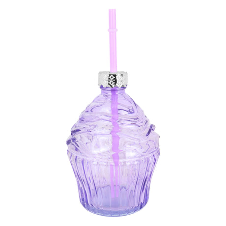 Vaso de Cristal con Tapa, Diseño Cupcake, Color Lila