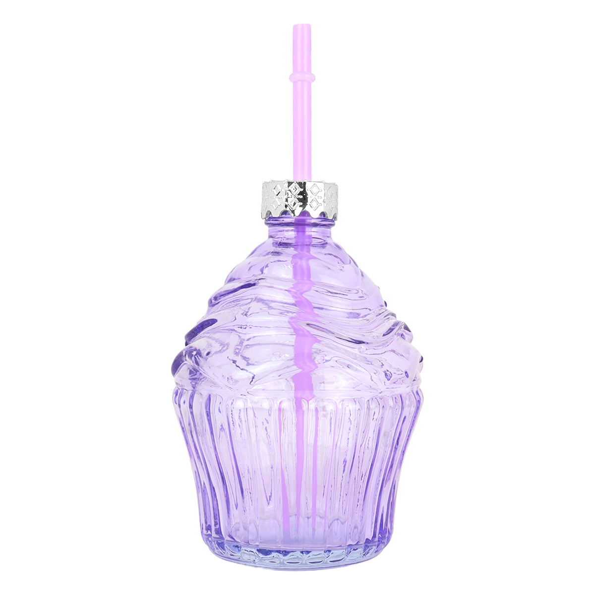 Vaso de Cristal con Tapa, Diseño Cupcake, Color Lila