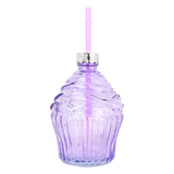 Vaso de Cristal con Tapa, Diseño Cupcake, Color Lila