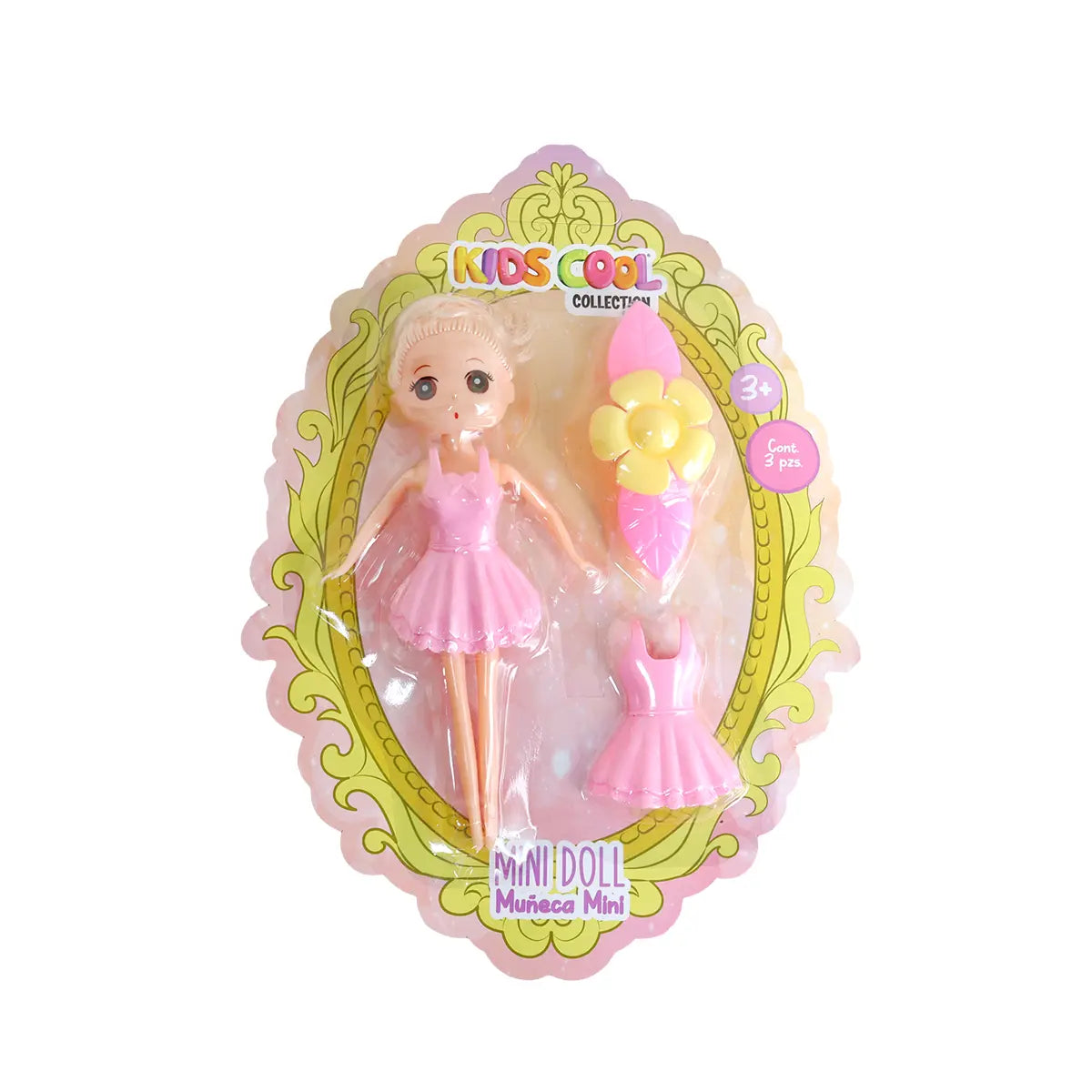 Mini Muñeca con Vestido y Accesorios, Color Rosa