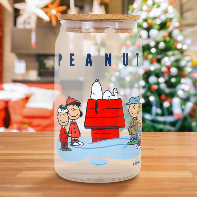 Vaso de Cristal con Tapa de Madera, Peanuts