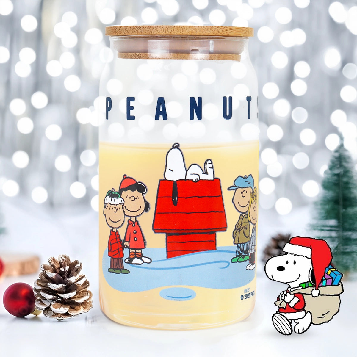 Vaso de Cristal con Tapa de Madera, Peanuts