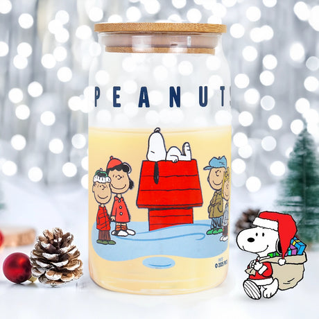 Vaso de Cristal con Tapa de Madera, Peanuts