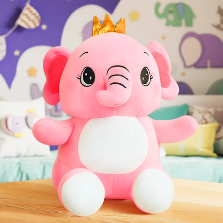Peluche, Elefante con Corona, Color Rosa