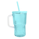 Vaso de Cristal con Tapa y Popote, Color Azul