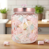 Frasco con Tapa, Diseño Diamante, Color Rosa