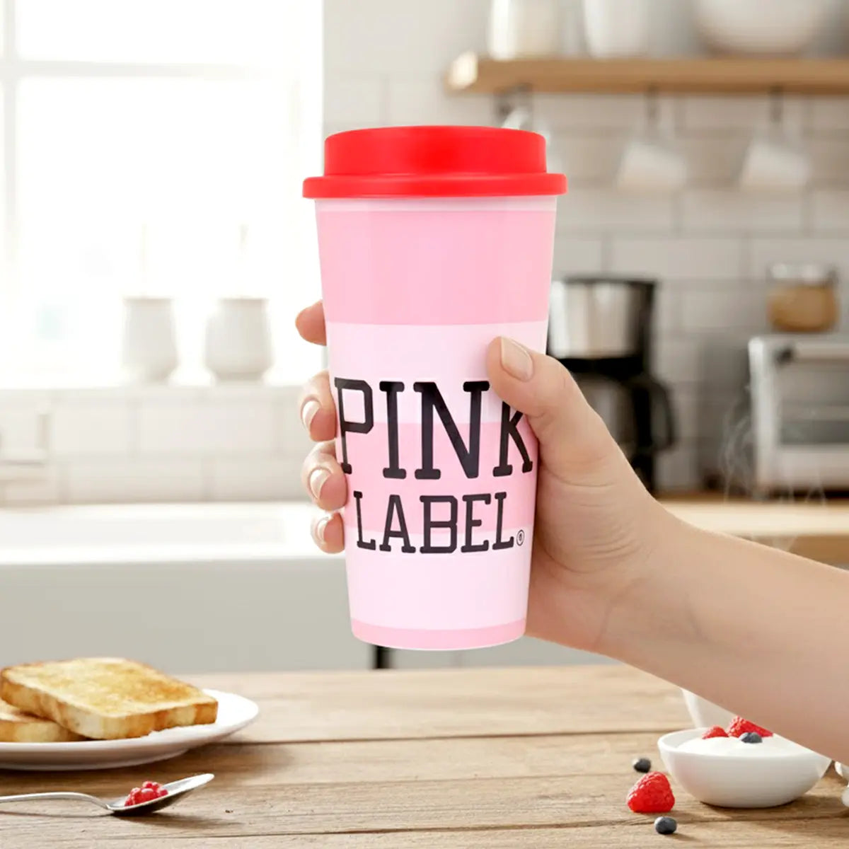Vaso de Plástico con Tapa, Pink Label