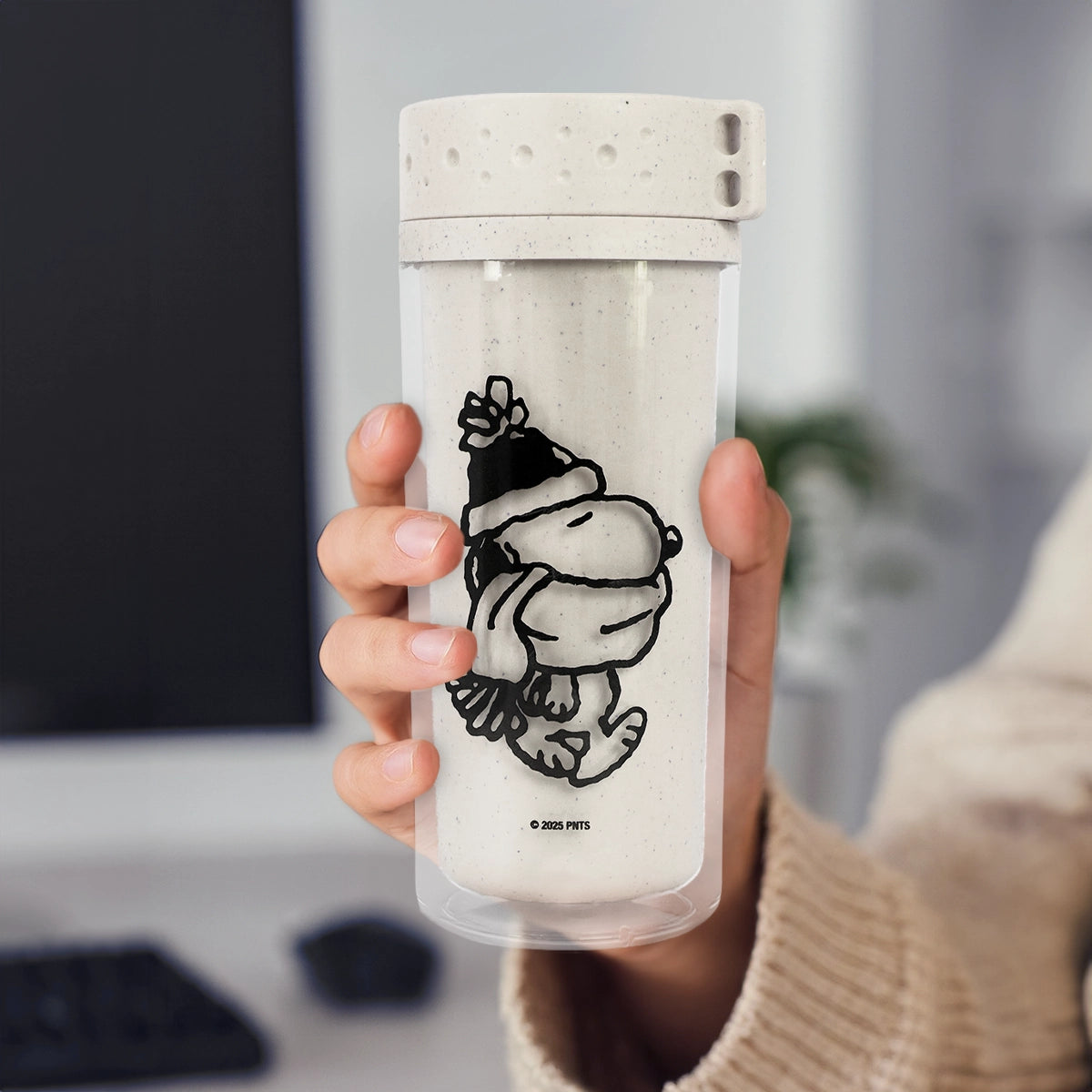 Termo de Plástico, Peanuts, Color Crema, 380 ml