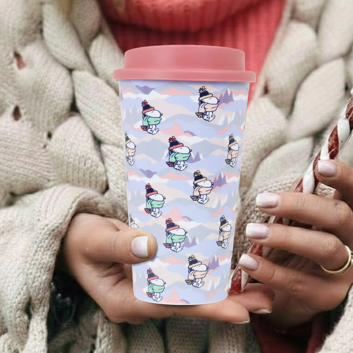 Termo de Plástico, Peanuts, Color Rosa, 500 ml