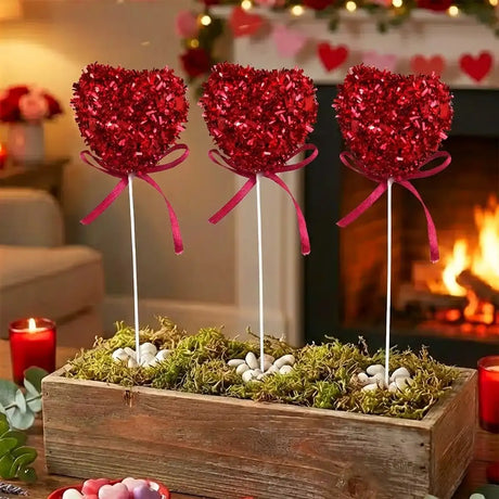 Corazones Decorativos con Diamantina, Color Rojo