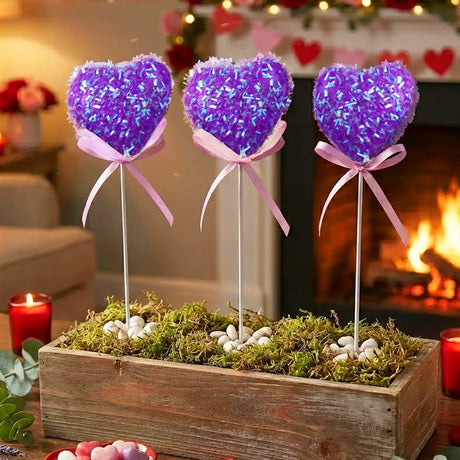 Corazones Decorativos con Diamantina, Color Morado