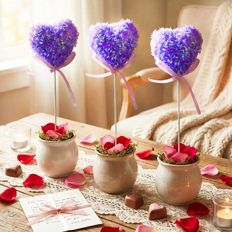 Corazones Decorativos con Diamantina, Color Morado