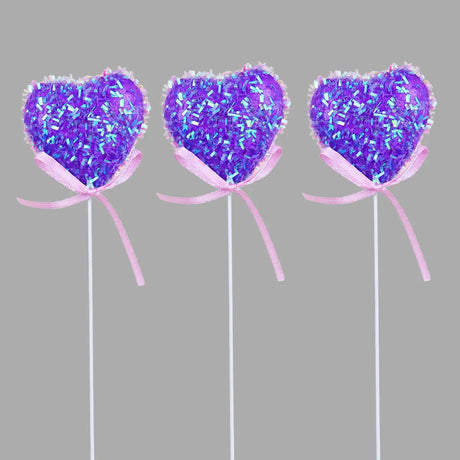 Corazones Decorativos con Diamantina, Color Morado